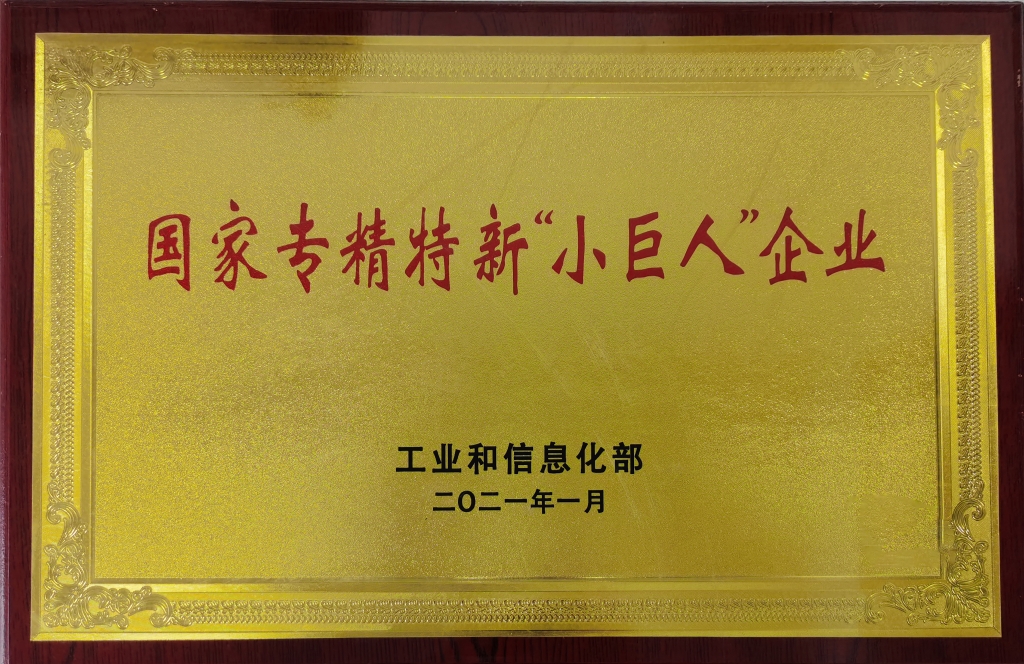 2021年工業(yè)和信息化部授予 國(guó)家專精特新“小巨人”企業(yè)